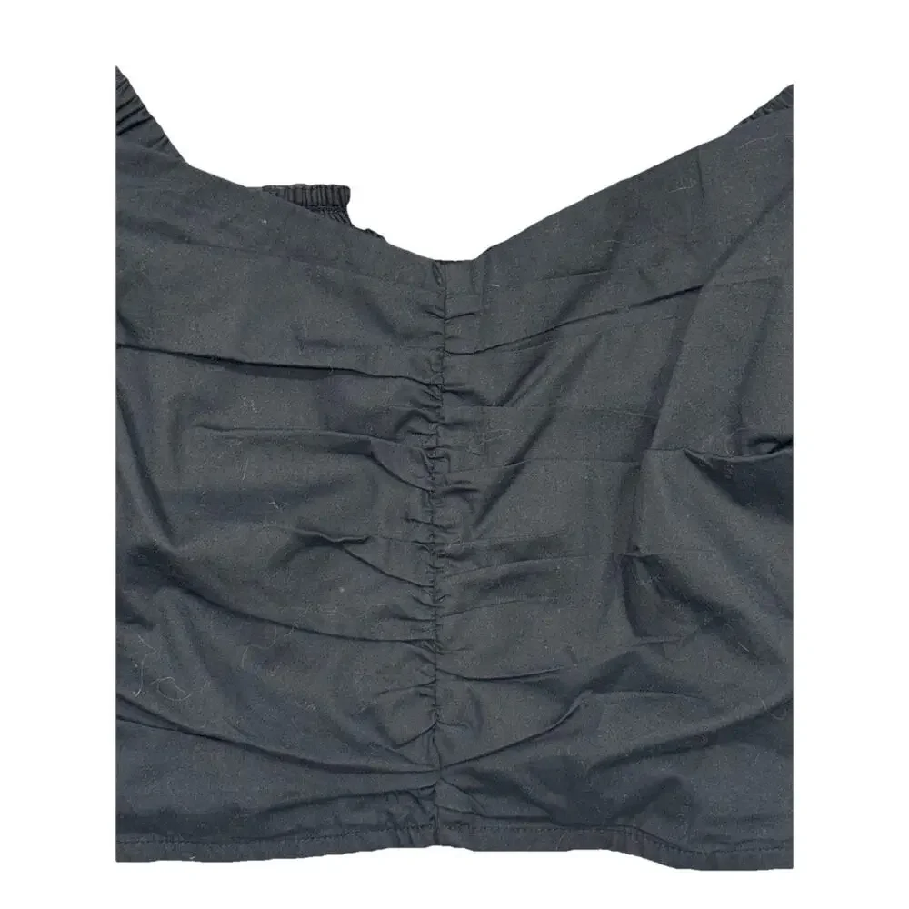 Abercrombie & Fitch Womens Black Smocked Puff Sleeve Crop Top Blouse M